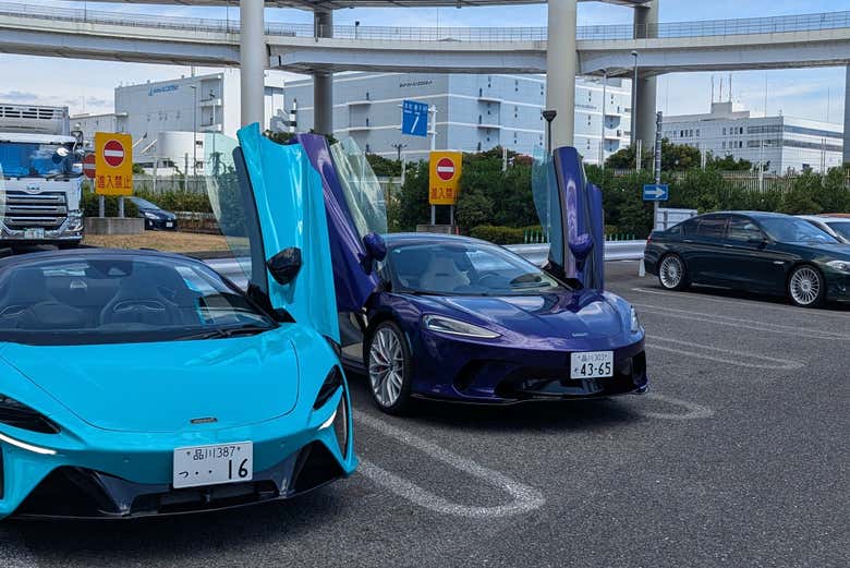 Dois carros em exposição no Daikoku Parking Area